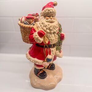 1990's Dillard's Trimmings Porcelain Santa Statue w Ornate Bag of Gifts, 12"